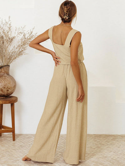 Elegant Square Neck Sleeveless Top and Trousers Set Sale