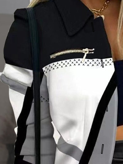 Chic Printed Button-Up Shacket with Zip Accents for Style