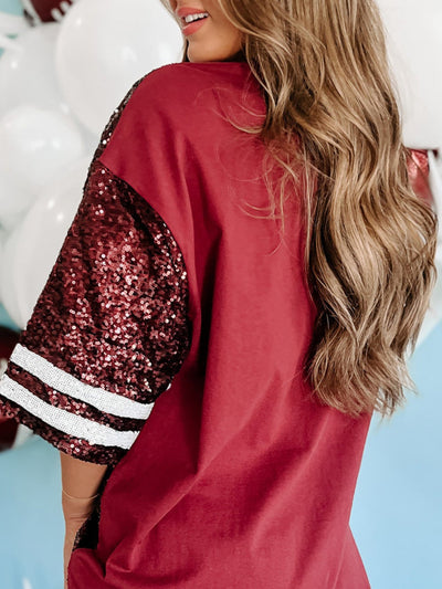 Sparkling Sequin Football Oversized Half Sleeve Tee Style