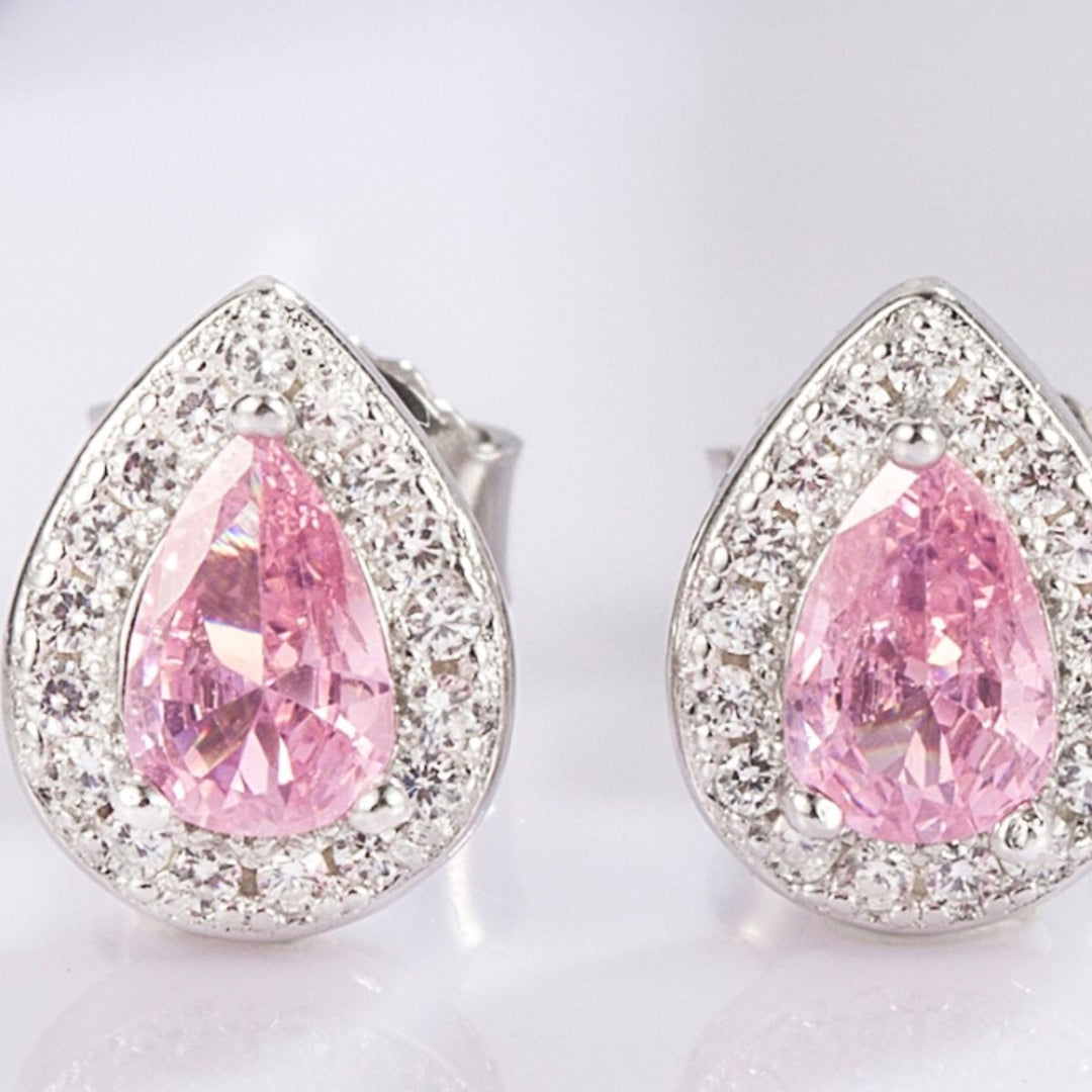 925 Sterling Silver Rhinestone Zircon Teardrop Shape Earrings