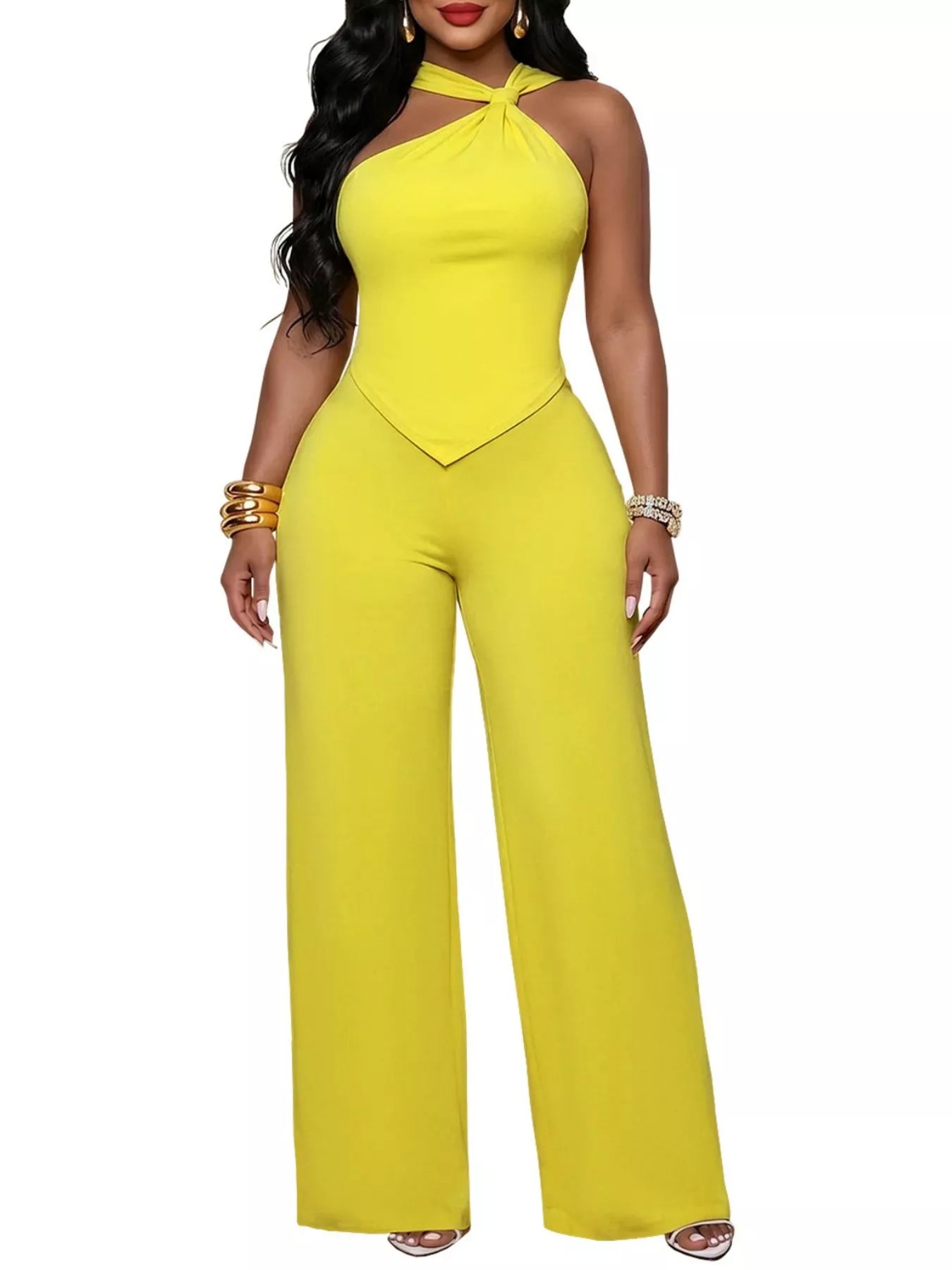 Backless Twist Top and Wide-Leg Pants Set