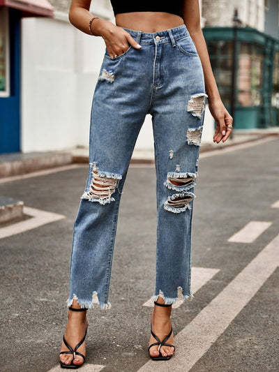Ripped Edge Pocket Jeans for Effortless Style and Comfort