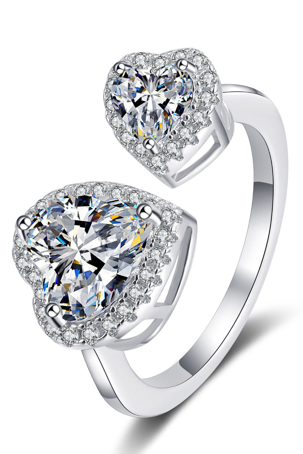 Heart-Shape Moissanite Open Ring in Sterling Silver Design