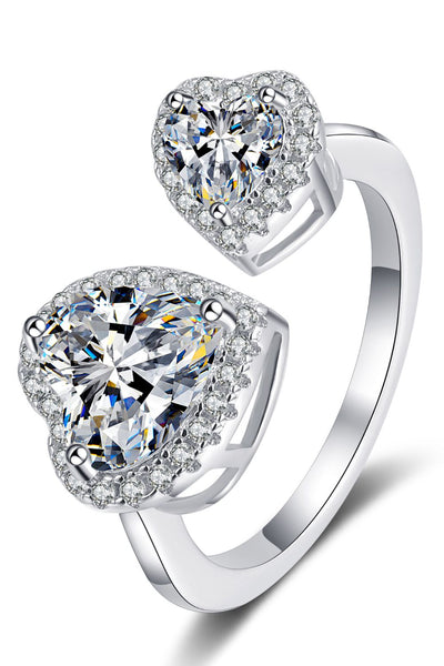 Heart-Shape Moissanite Open Ring in Sterling Silver Design