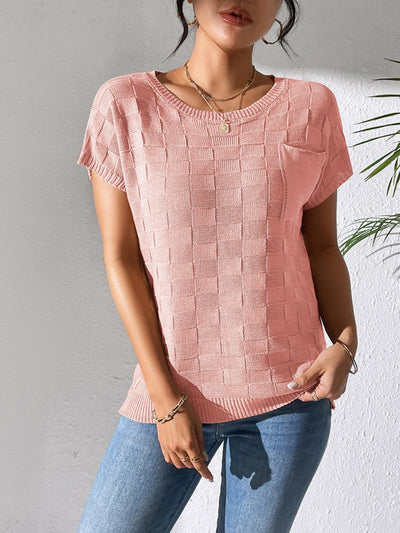 Round Neck Short Sleeve Knit Top for Effortless Style