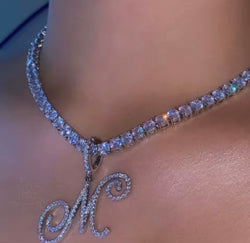 Bling Crystal Necklace Initial Chain With Custom Letter Pendant Jewelry Gift For Her