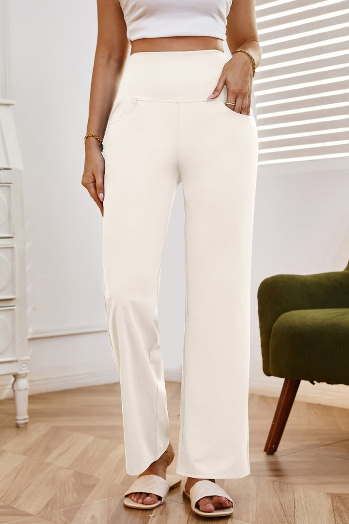 Chic High Rise Wide Leg Trousers with Convenient Pockets