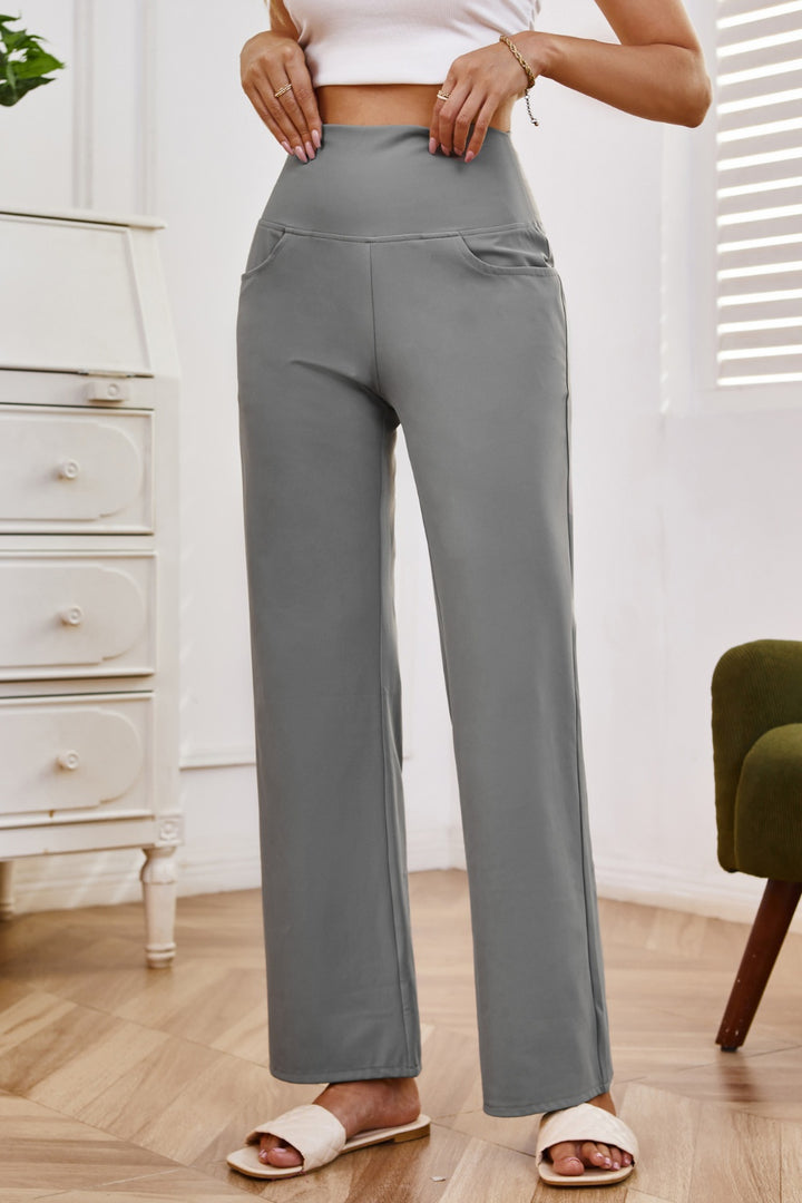 Chic High Rise Wide Leg Trousers with Convenient Pockets