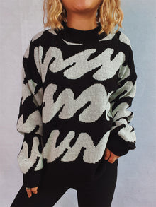 Chic Two-Tone Long Sleeve Knit Pullover for Stylish Comfort