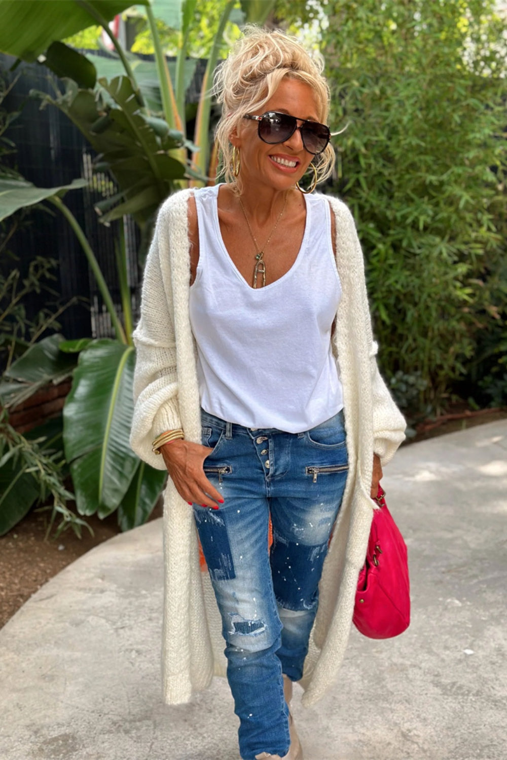 Letter Dropped Shoulder Long Sleeve Cardigan for Women