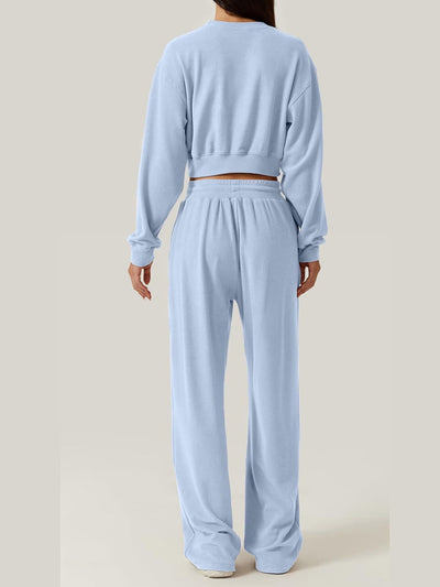 Trendy Crisscross Neck Top and Adjustable Waist Pants Set