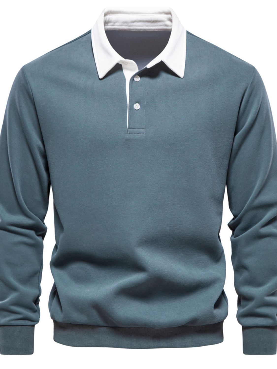 Men's Quarter Button Collared Neck Long Sleeve Polo Shirt