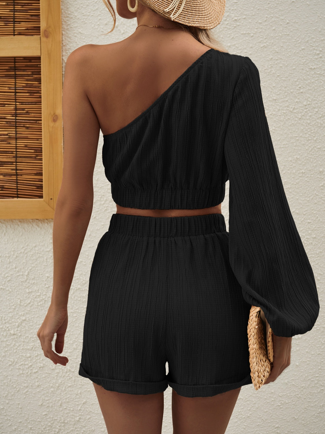Stylish Asymmetrical Long Sleeve Top and Shorts Set for Women