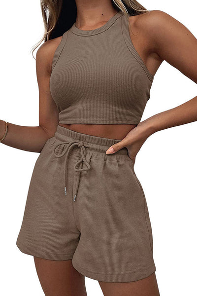 Stylish Round Neck Lounge Set with Adjustable Shorts Set