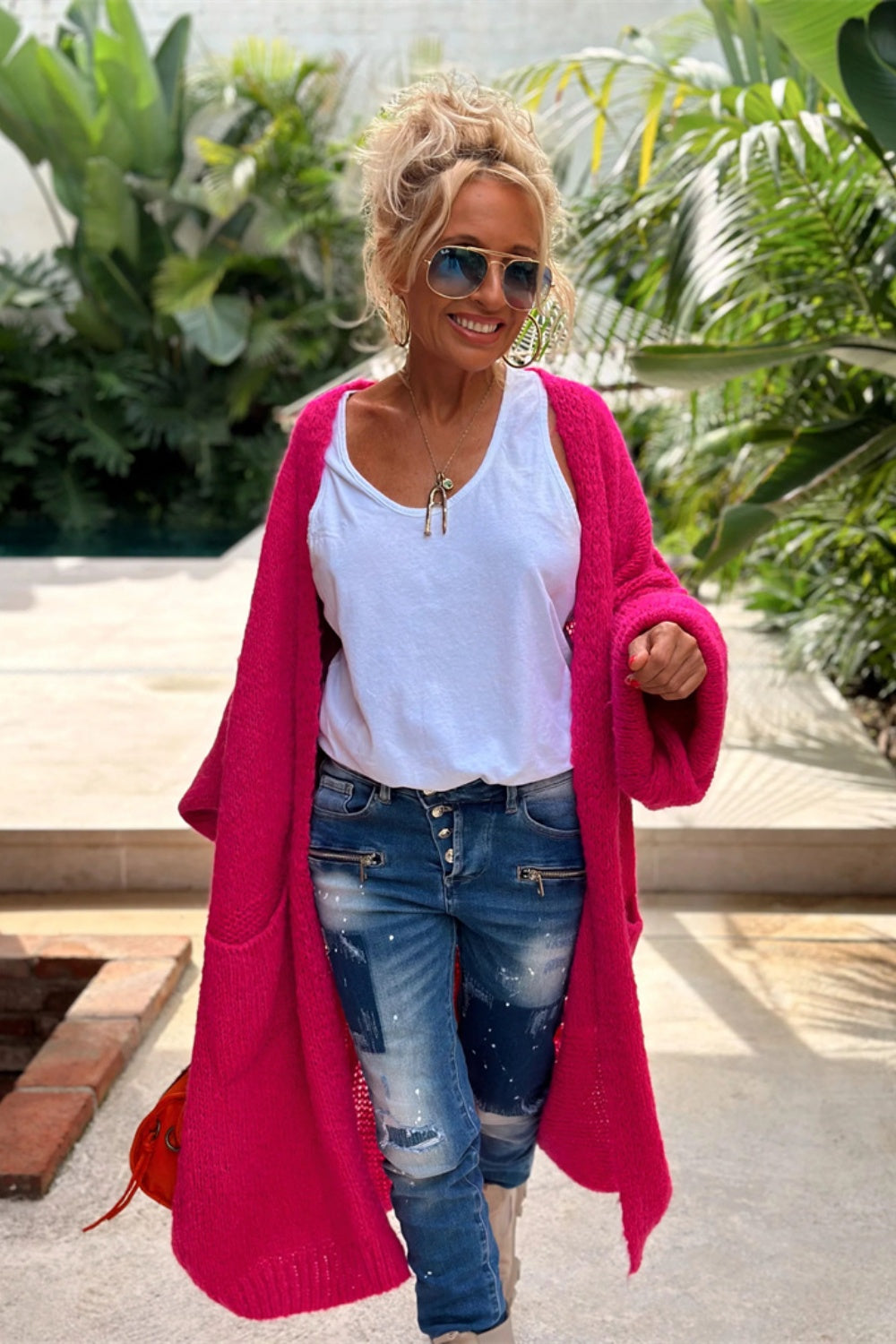 Letter Dropped Shoulder Long Sleeve Cardigan for Women