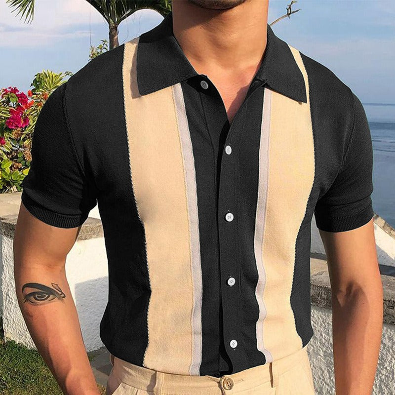 Stylish Color-Contrast Short-Sleeve Polo Cardigan Gift For Him