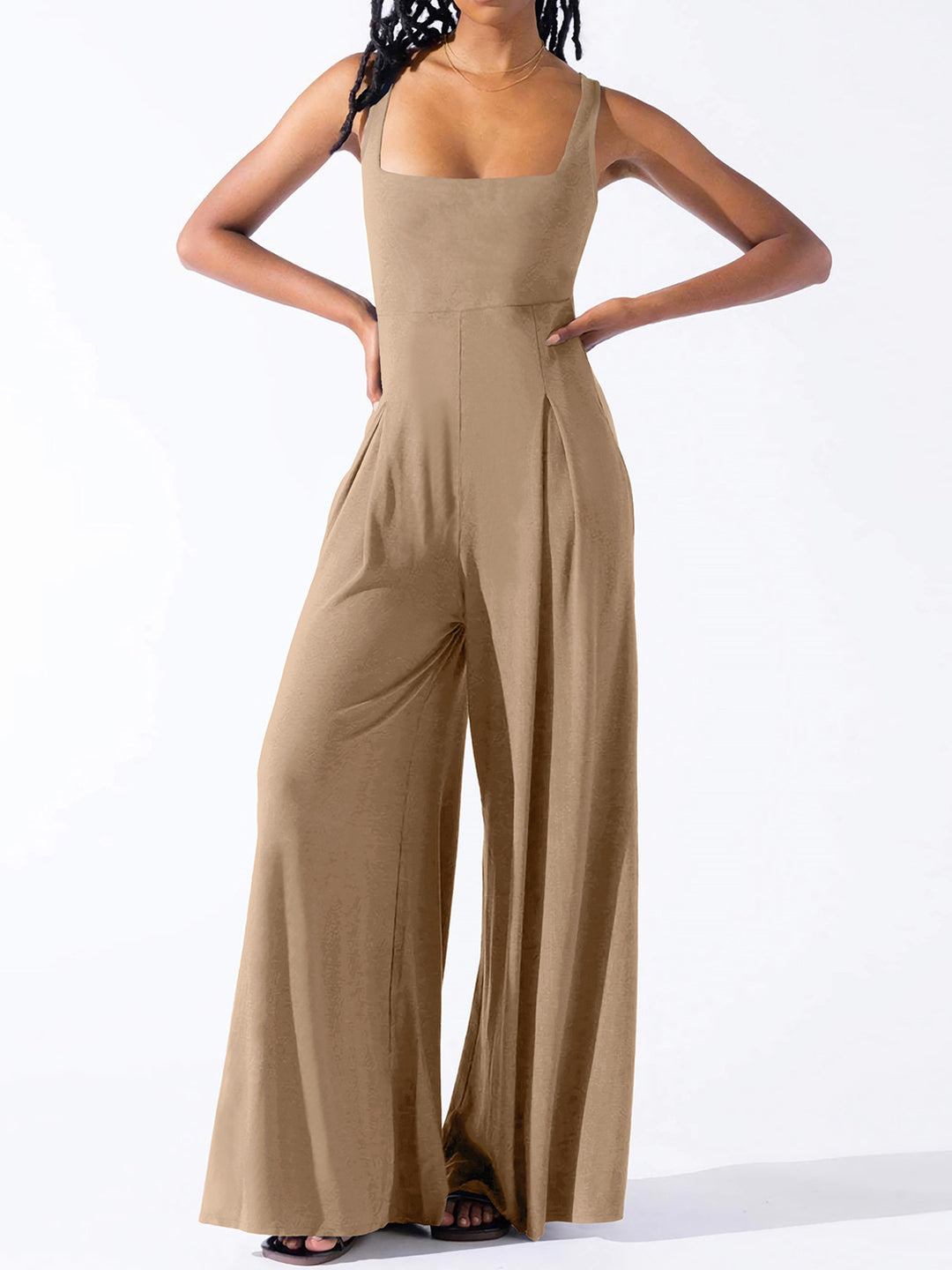 Elegant Square Neck Wide Strap Jumpsuit