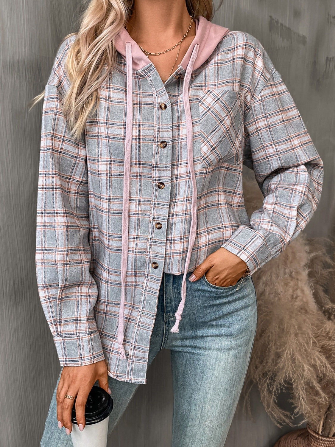 Plaid Long Sleeve Hooded Jacket for Stylish Comfort