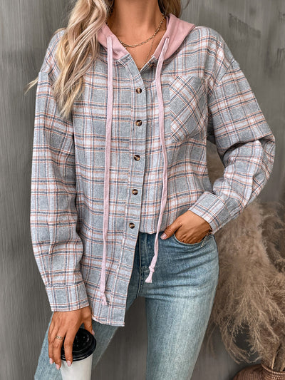 Plaid Long Sleeve Hooded Jacket for Stylish Comfort