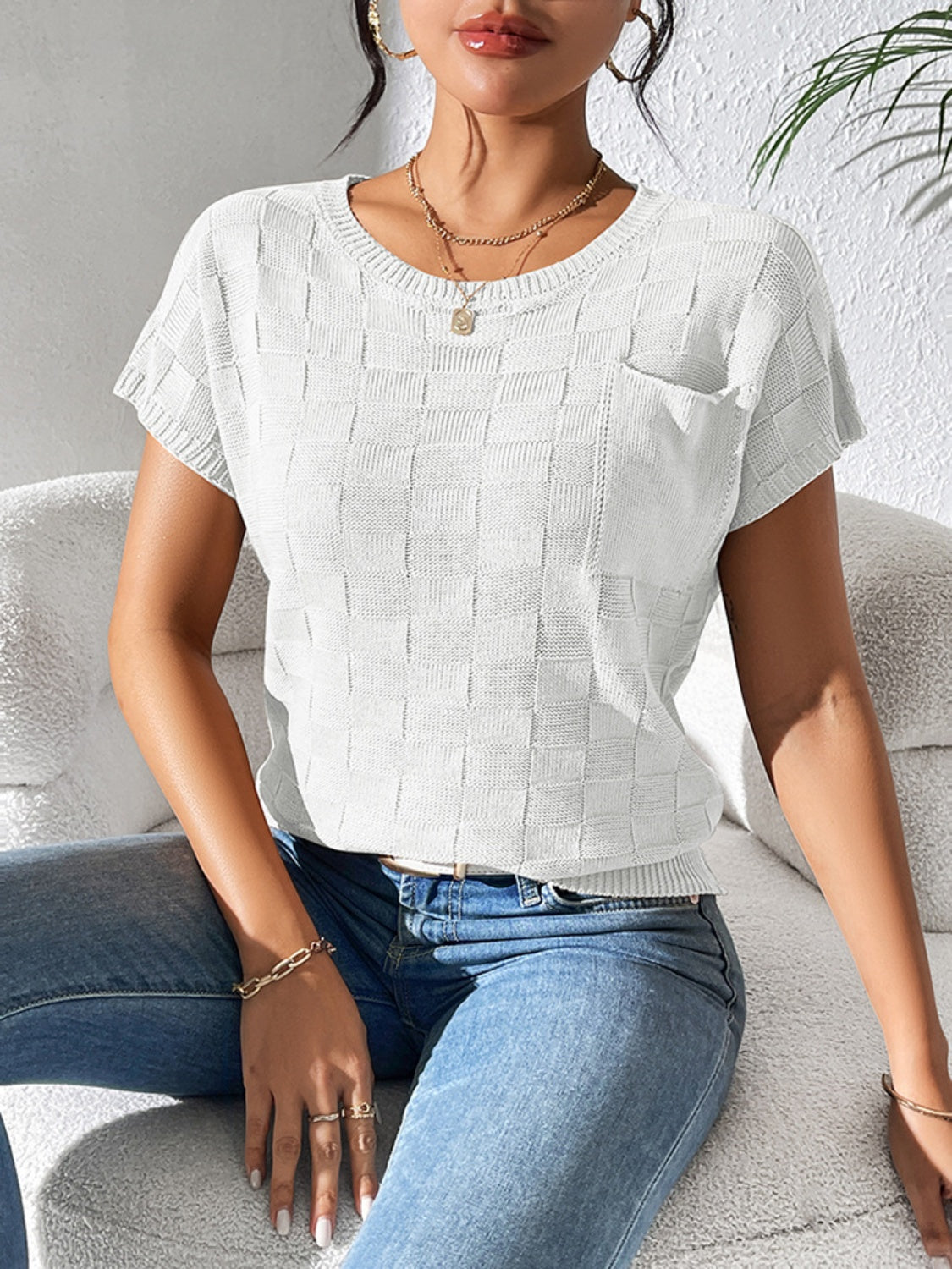 Round Neck Short Sleeve Knit Top for Effortless Style