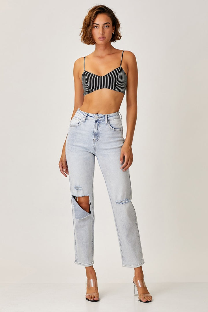 Trendy Distressed High Rise Relaxed Fit Jeans by RISEN