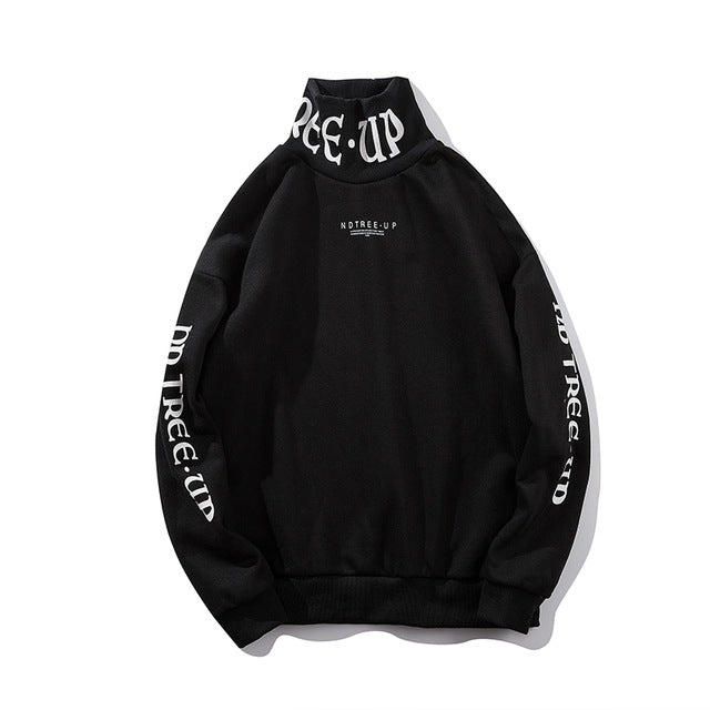 Trendy Urban Men's Turtleneck Hoodies with Bold Letter Graphics