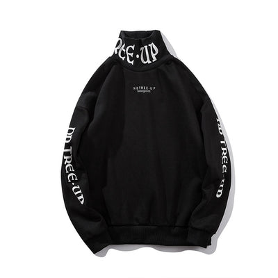 Trendy Urban Men's Turtleneck Hoodies with Bold Letter Graphics