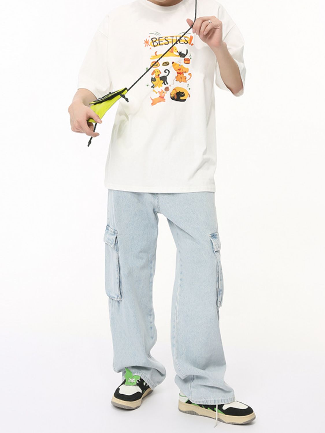 Men's Washed Straight Cargo Jeans for Comfortable Style