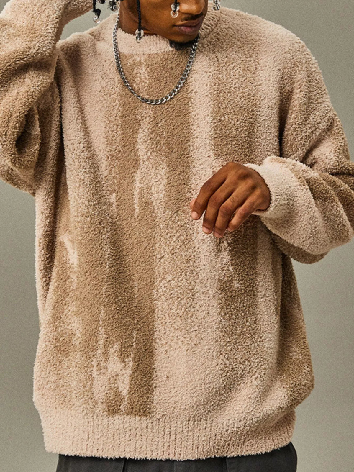 Men's Plus Size Textured Dropped Shoulder Sweater