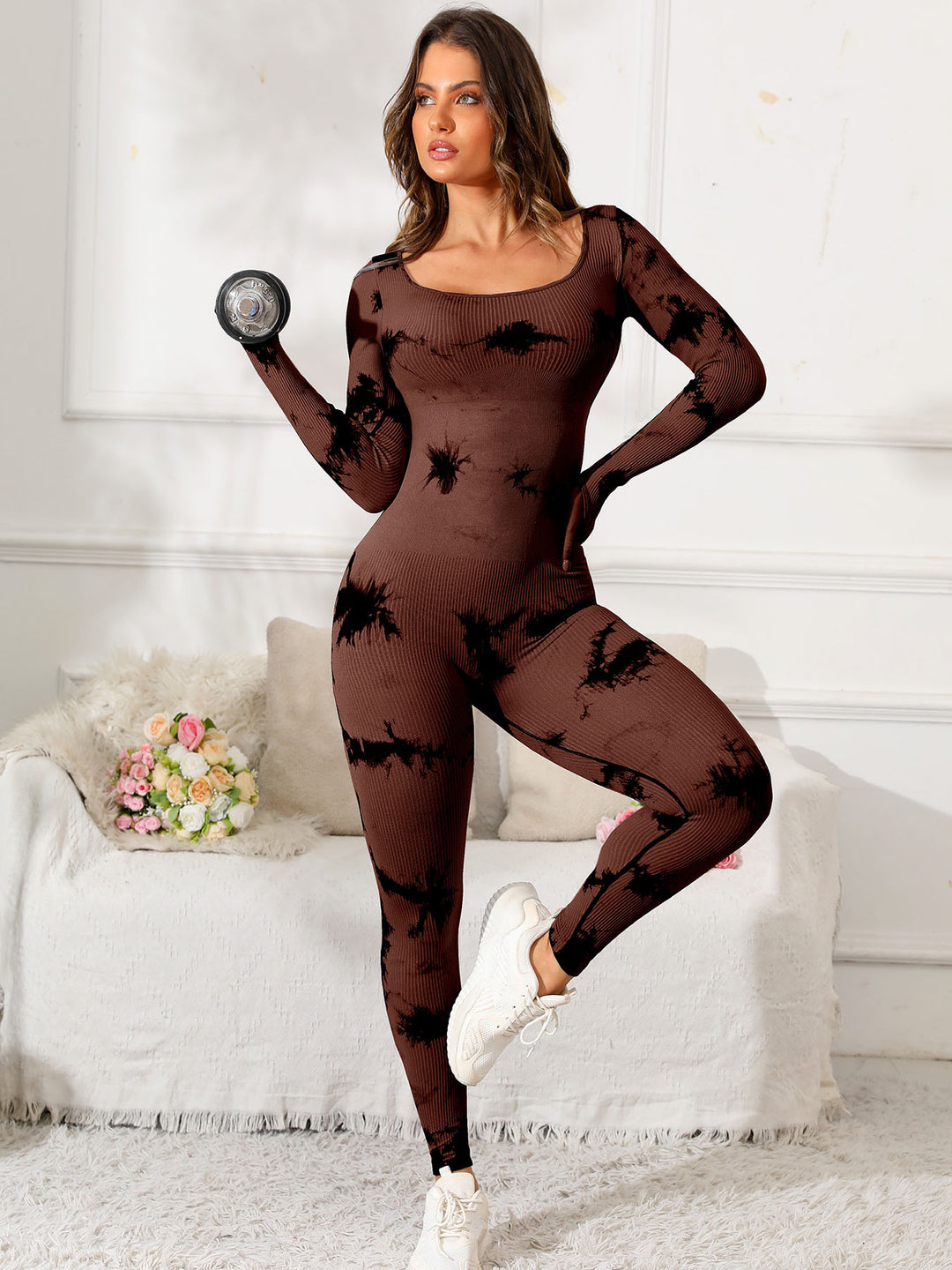 Scoop Neck Long Sleeve Fitness Jumpsuit