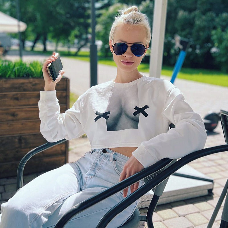 Autumn Elegance Abstract Print Long Sleeve Sweater for Women