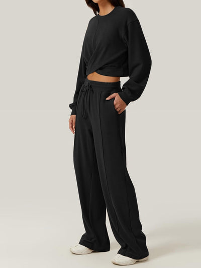 Trendy Crisscross Neck Top and Adjustable Waist Pants Set