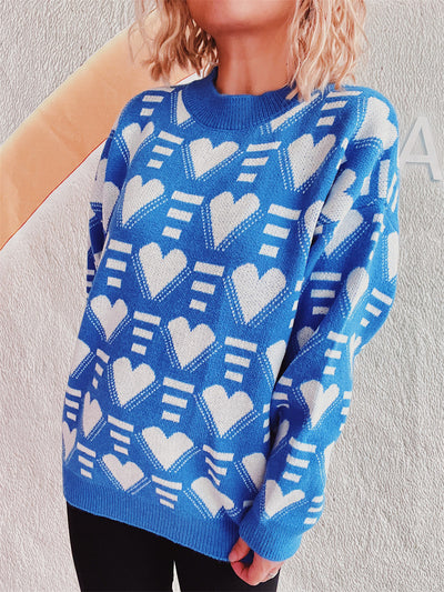 Charming Heart Contrast Oversized Sweater for Cozy Style
