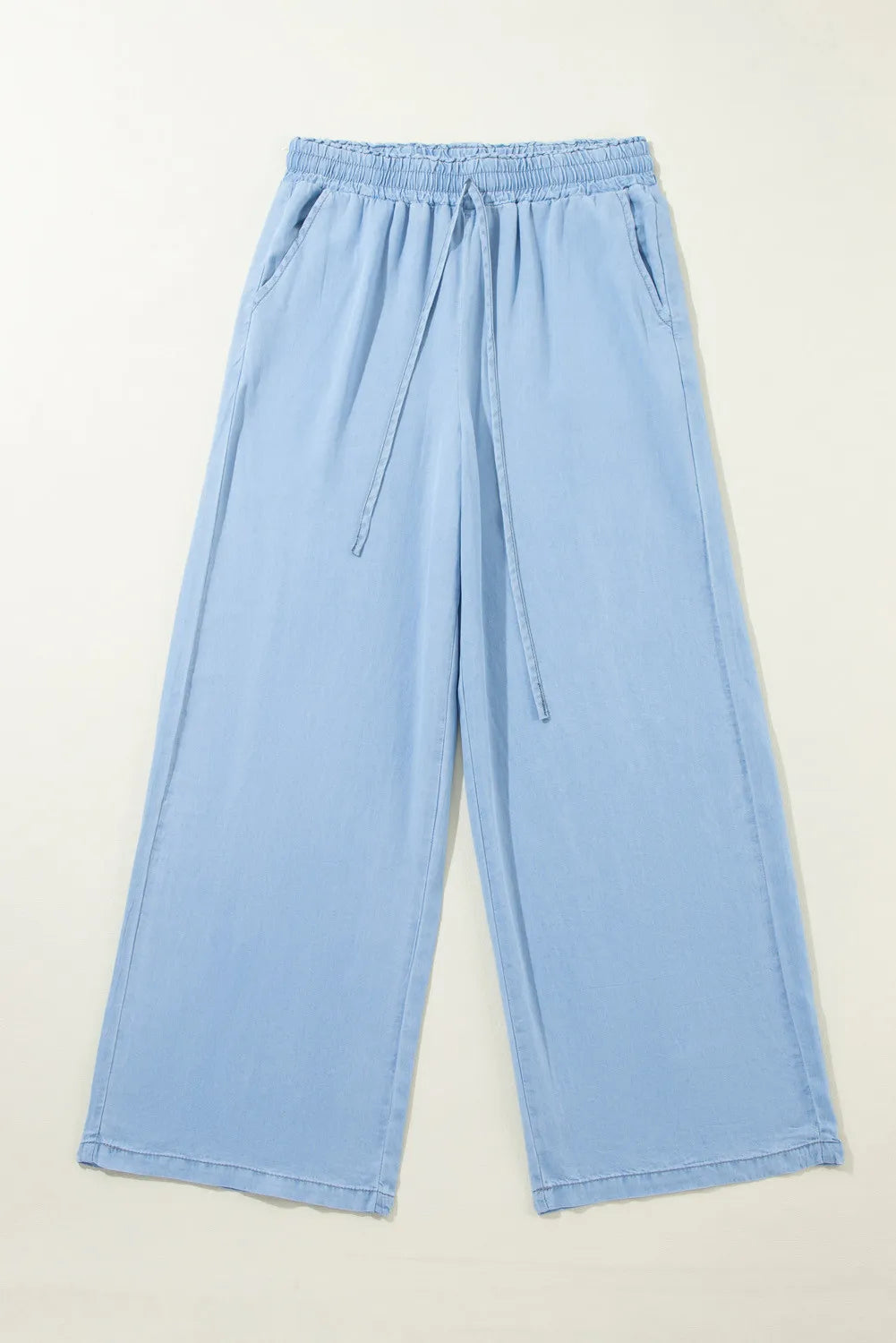 Effortless Comfort Wide Leg Denim Trousers with Drawstring Waist