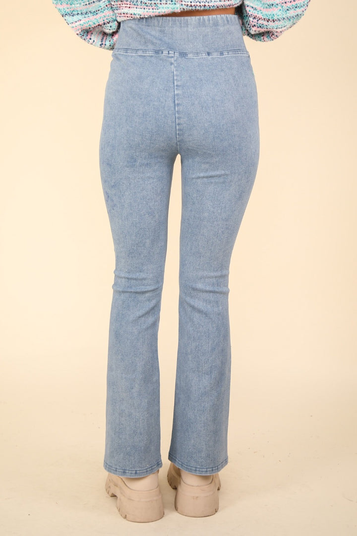 Crossover Denim Leggings with Stretchy Comfort