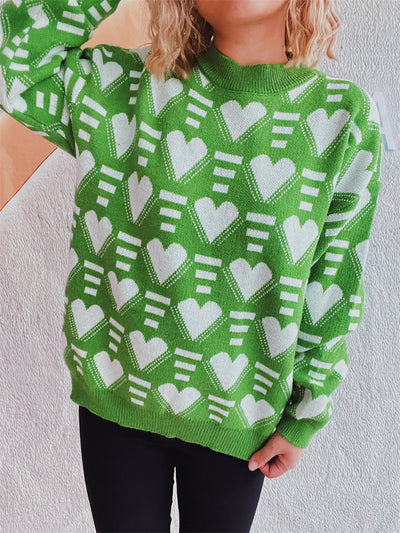 Charming Heart Contrast Oversized Sweater for Cozy Style