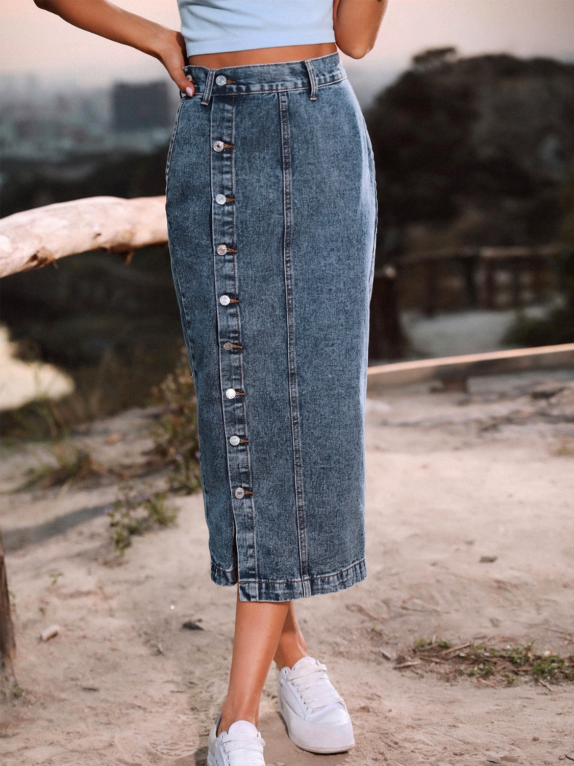 Classic Button Front Denim Skirt for Timeless Style