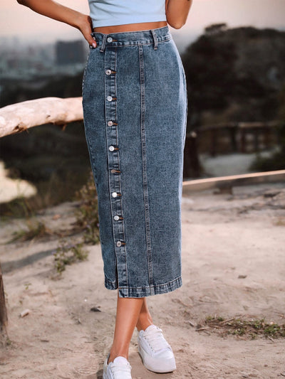 Classic Button Front Denim Skirt for Timeless Style