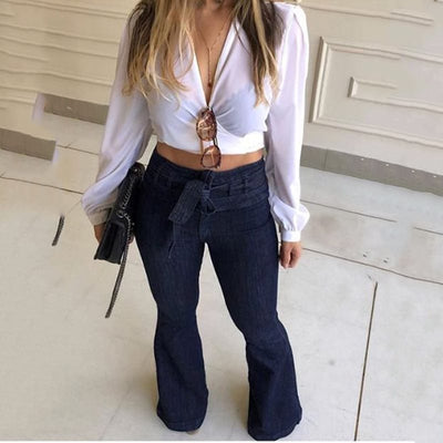 High-Waisted Women's Vintage Flared Denim Jeans in Blue