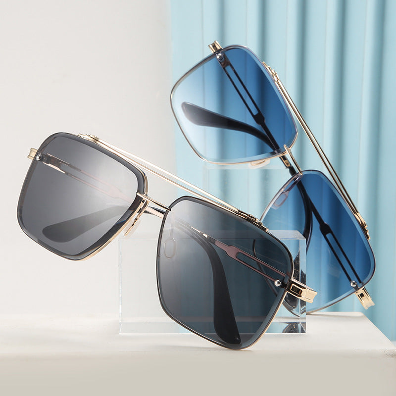 Trendy Metallic Full Frame Sunglasses for Men with Double Beam Design