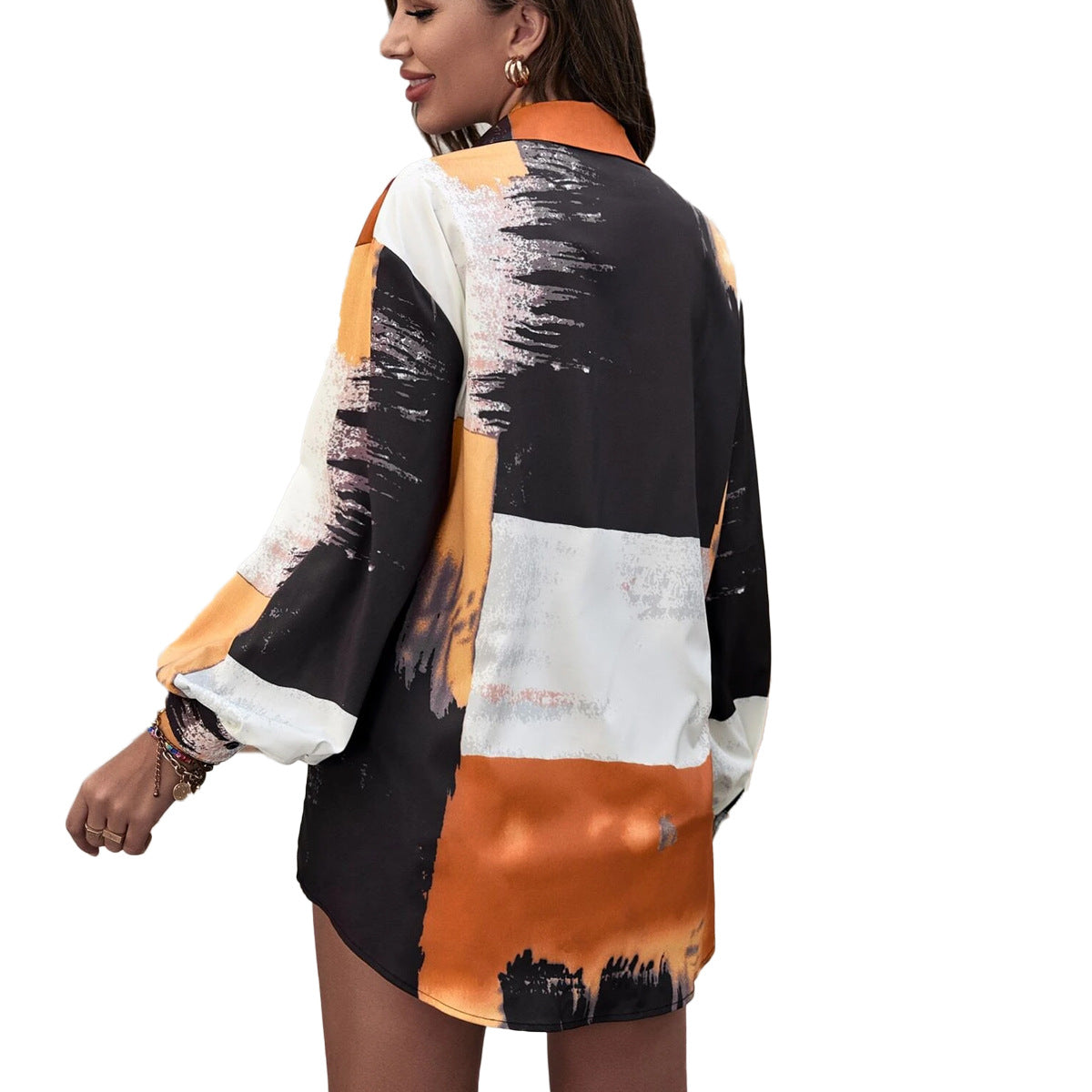 Chic Geometric Print Long Sleeve Cardigan for Women