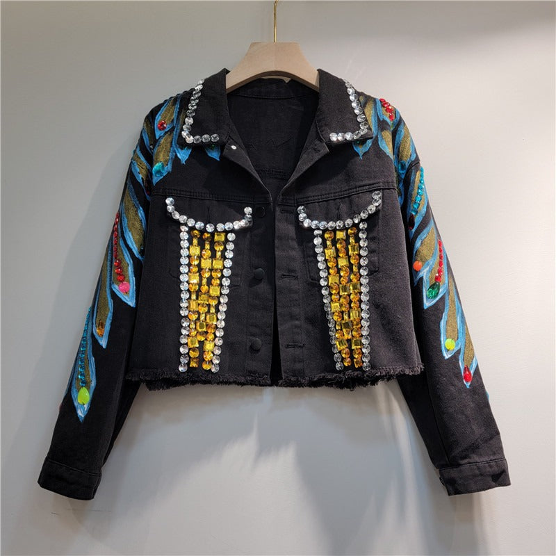 Artisanal Beaded Denim Jacket with Contemporary Western Style