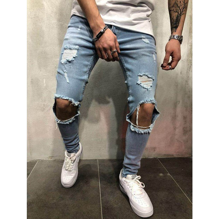 Skinny Fit Distressed Denim Pants for Men - Trendy European and American Design