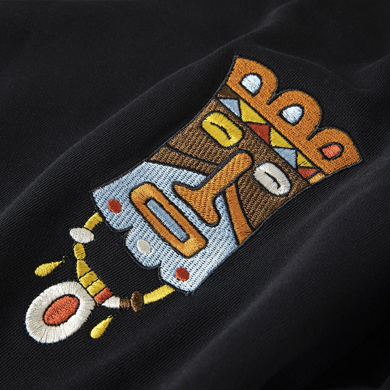 Cultural Charm Cartoon Embroidered Men's Long Sleeve Sweatshirt - Cozy Casual for Fall/Winter