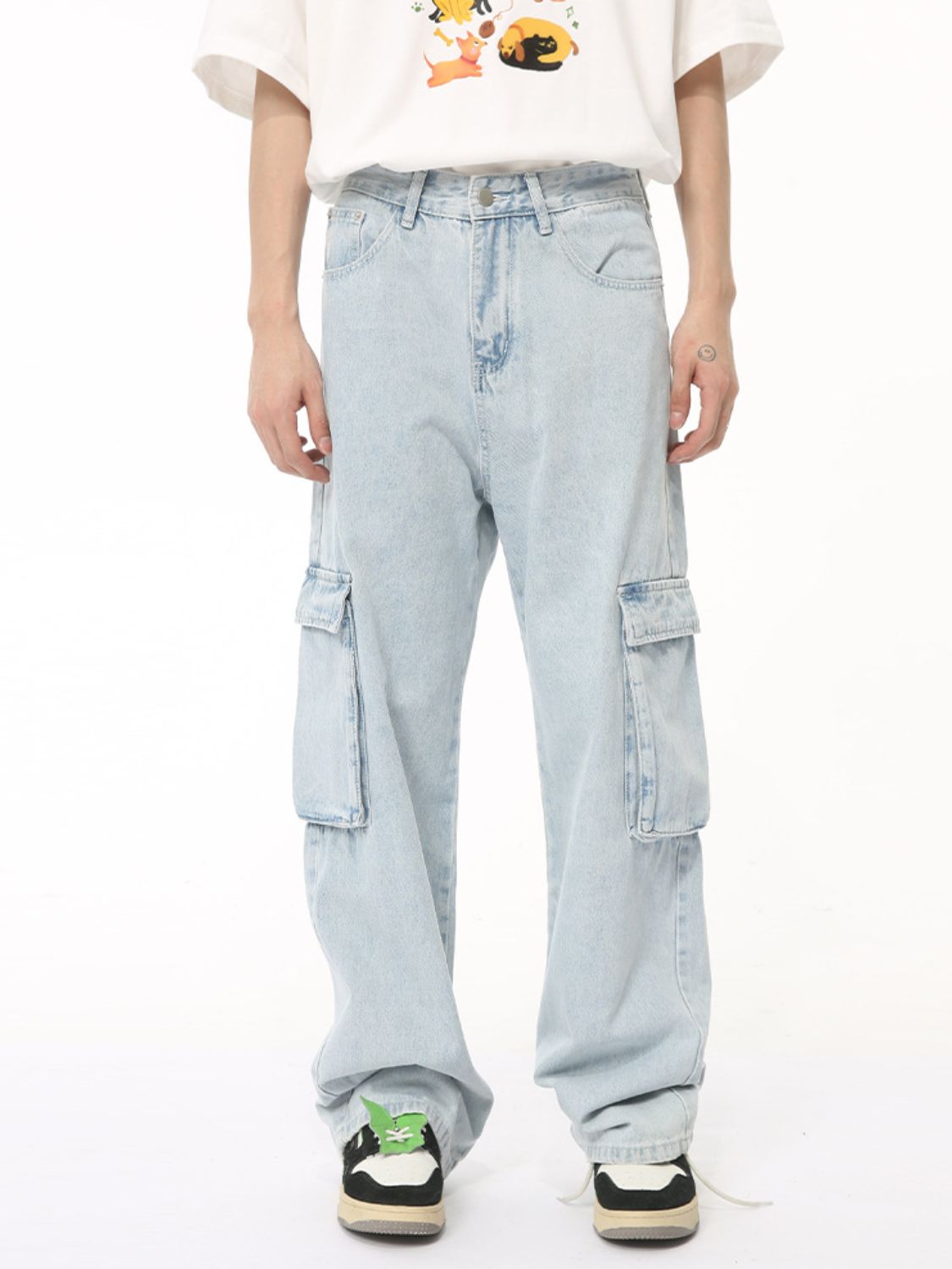 Men's Washed Straight Cargo Jeans for Comfortable Style