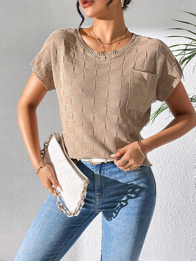 Round Neck Short Sleeve Knit Top for Effortless Style