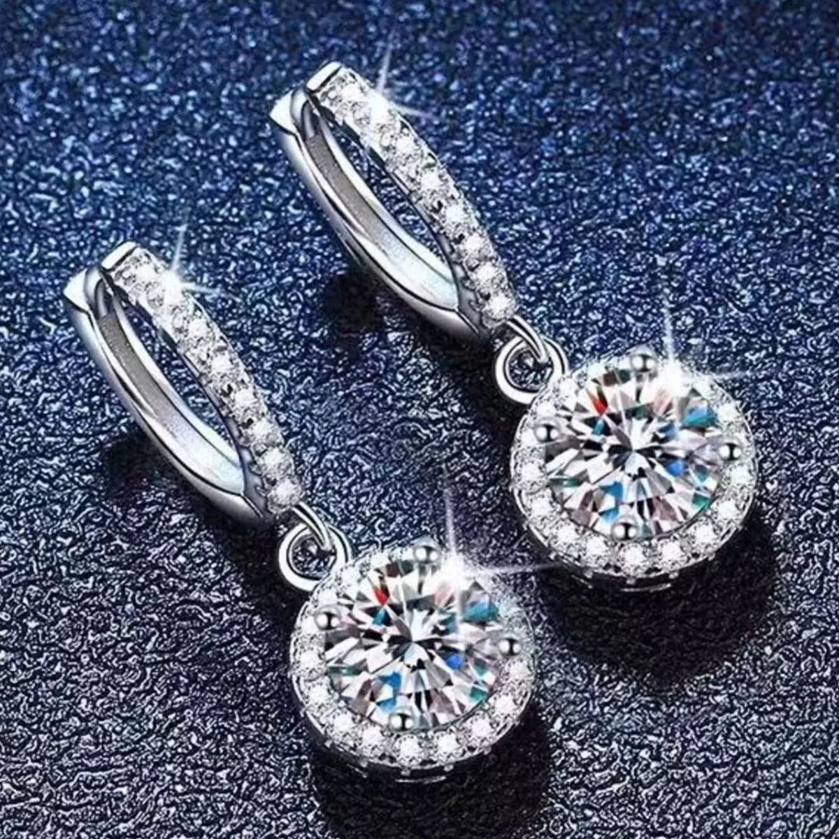 1 Carat 925 Sterling Silver Moissanite Hoop Drop Earrings