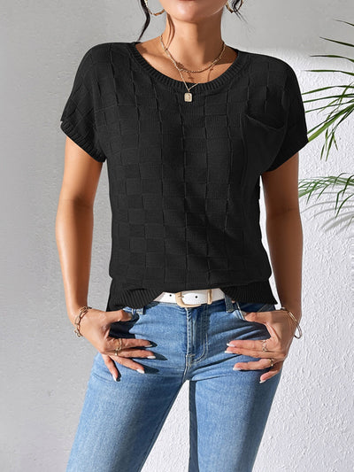 Round Neck Short Sleeve Knit Top for Effortless Style