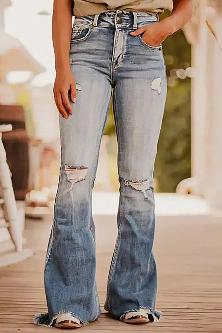 Distressed Bootcut Jeans with Trendy Raw Hem Detail