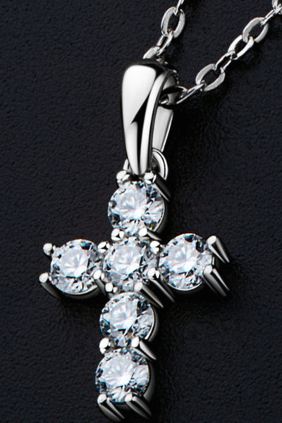 925 Sterling Silver Cross Moissanite Pendant Necklace Elegance